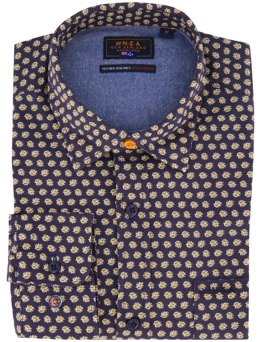 NZA overhemd donkerblauw geprint