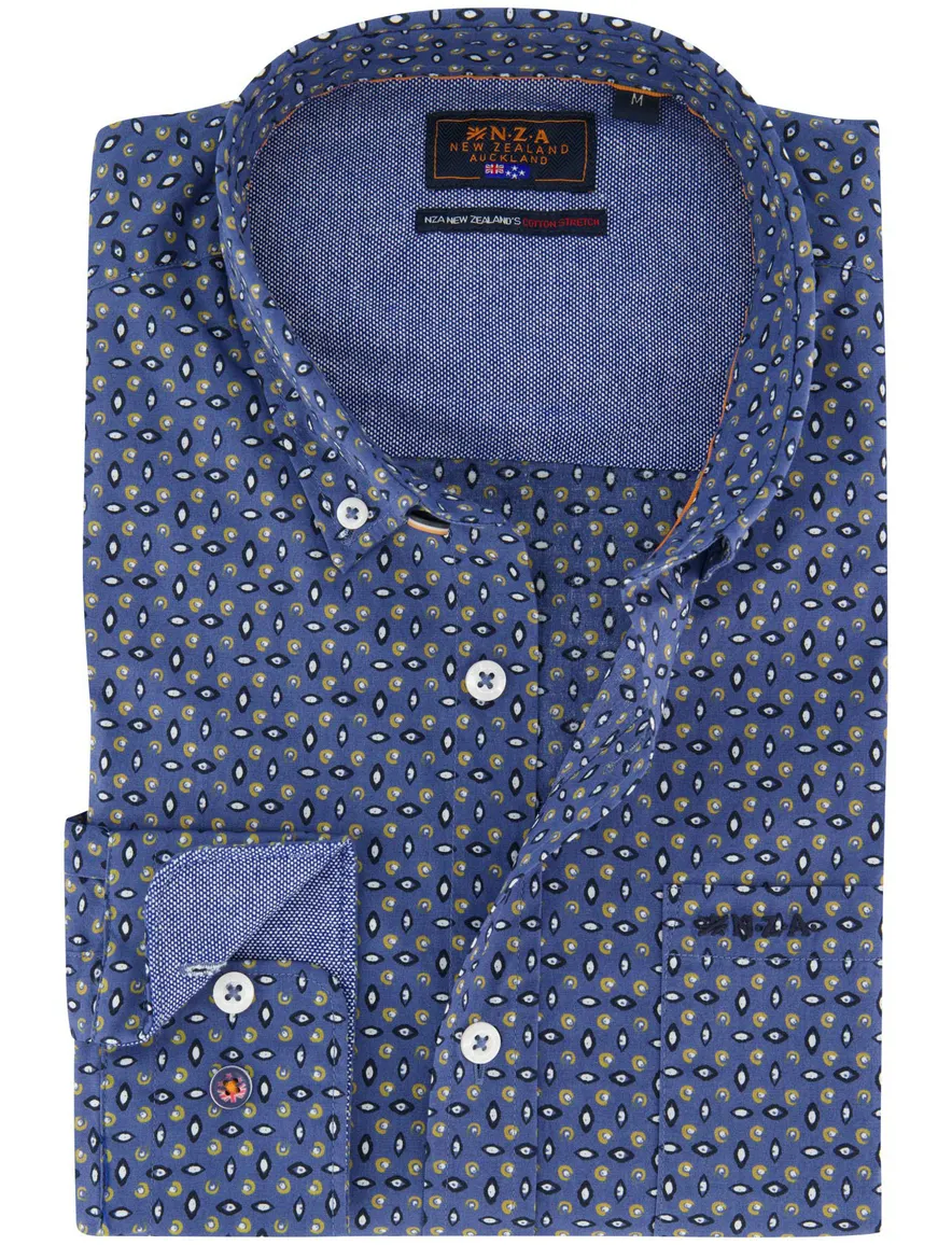 N.Z.A blauw geprint overhemd katoen