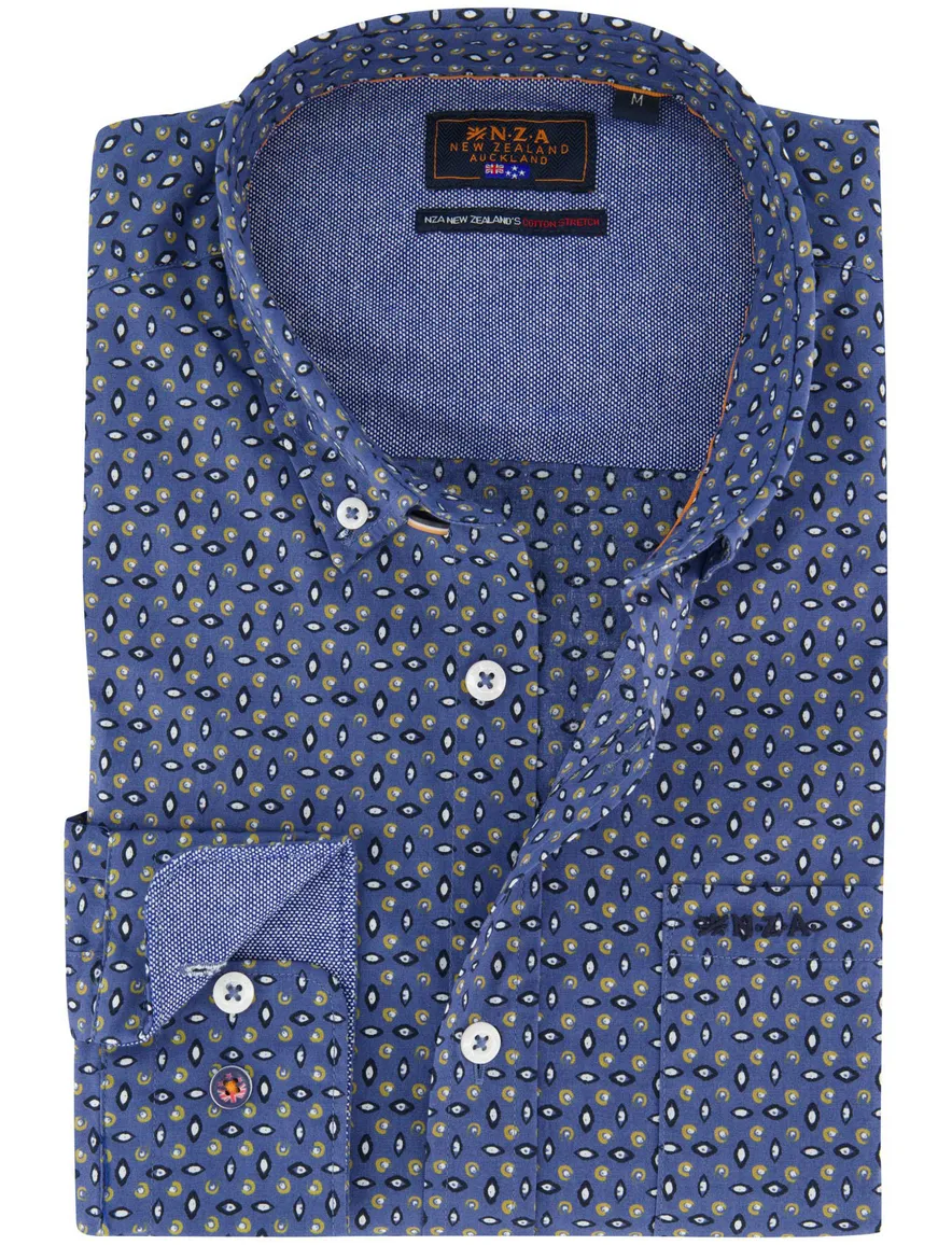 NZA overhemd blauw geprint
