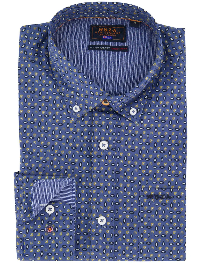 Katoenen N.Z.A blauw geprint overhemd