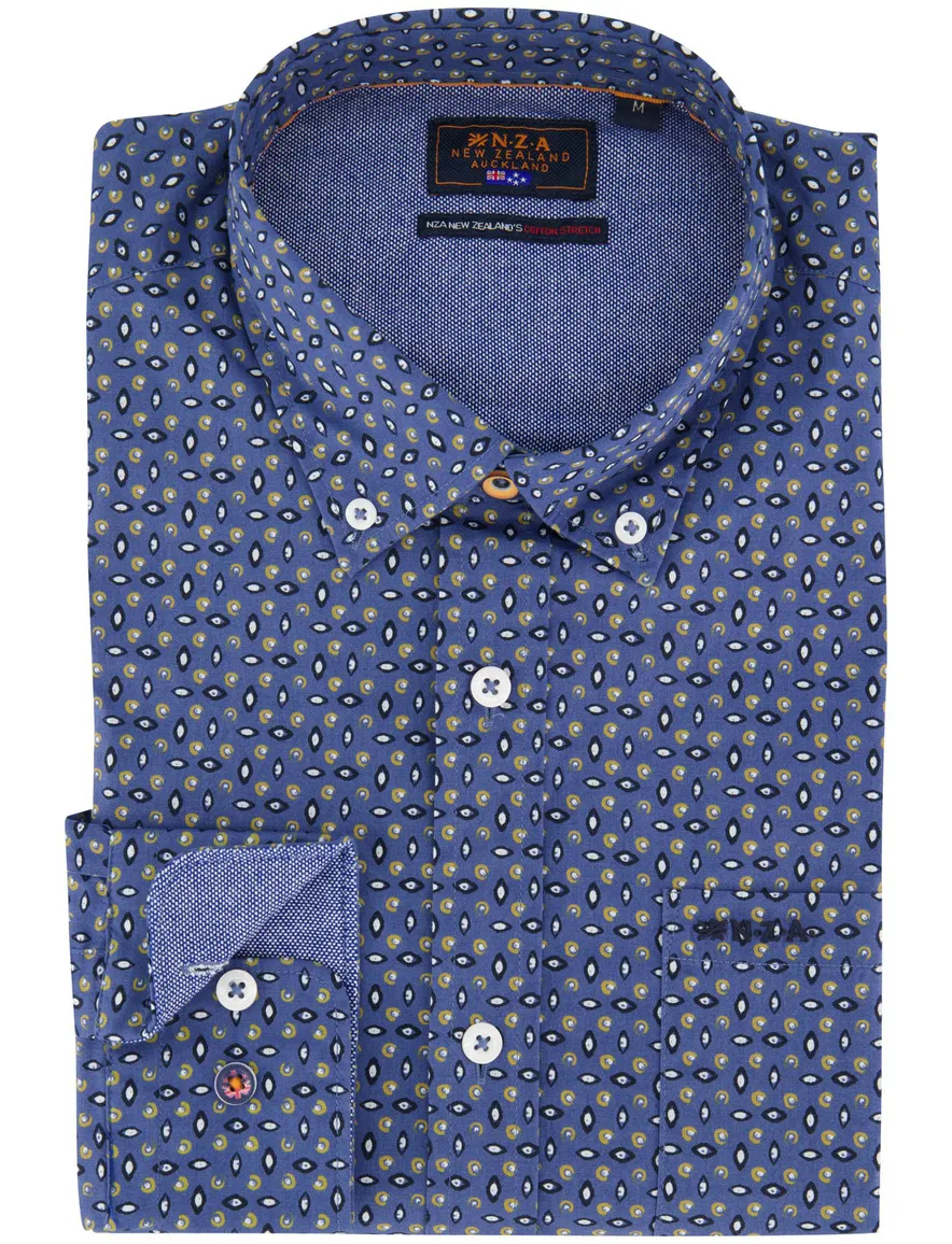 NZA overhemd blauw geprint