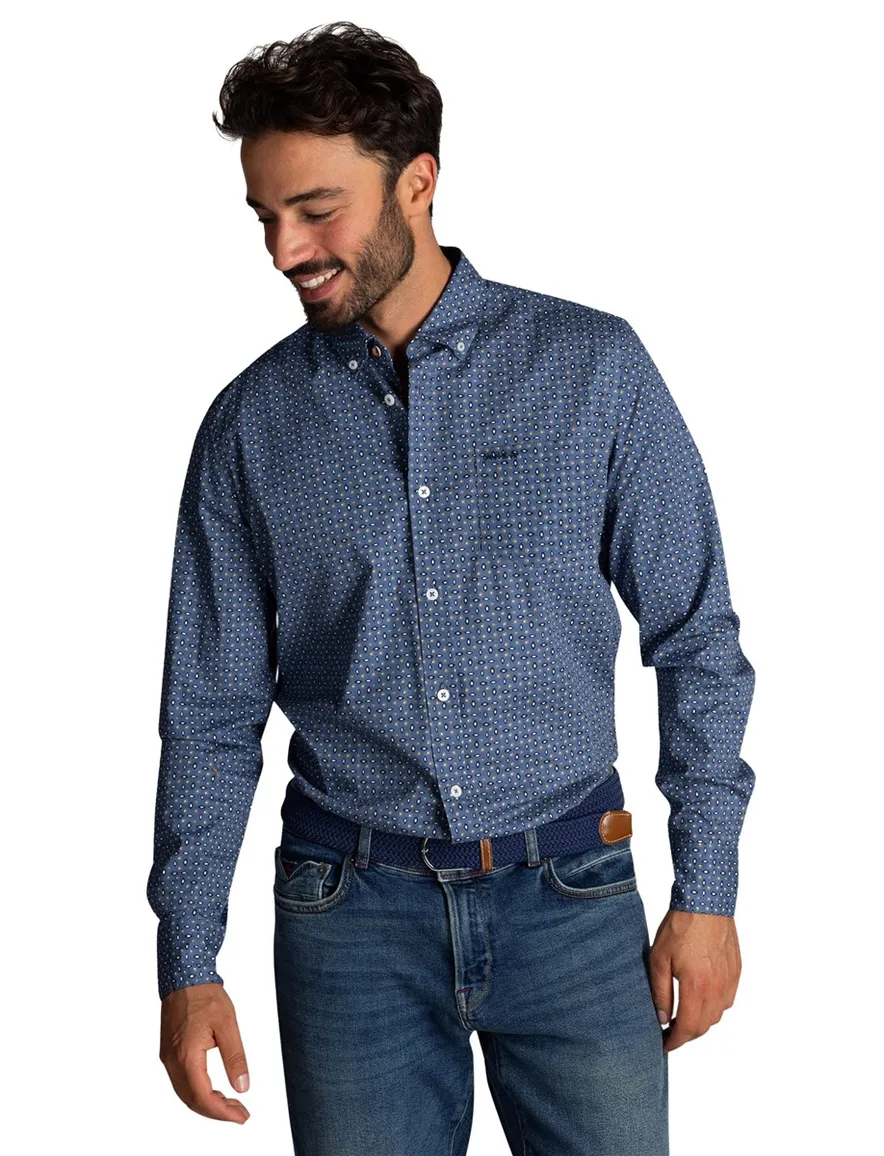 NZA overhemd blauw geprint