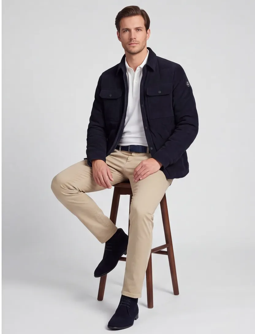 NZA Winterjas donkerblauw corduroy vier zakken zonder capuchon