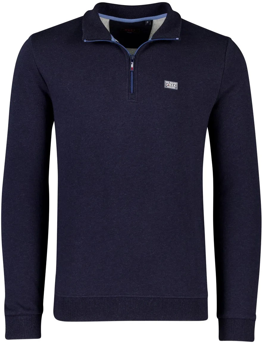 New Zealand trui donkerblauw half zip katoen