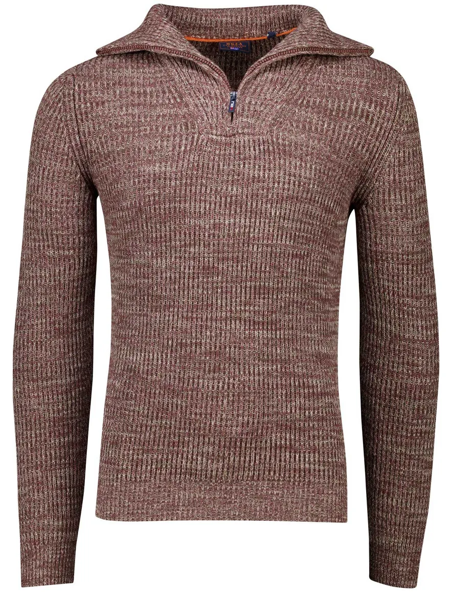 NZA Bordeaux Trui Gemeleerd Half zip katoen