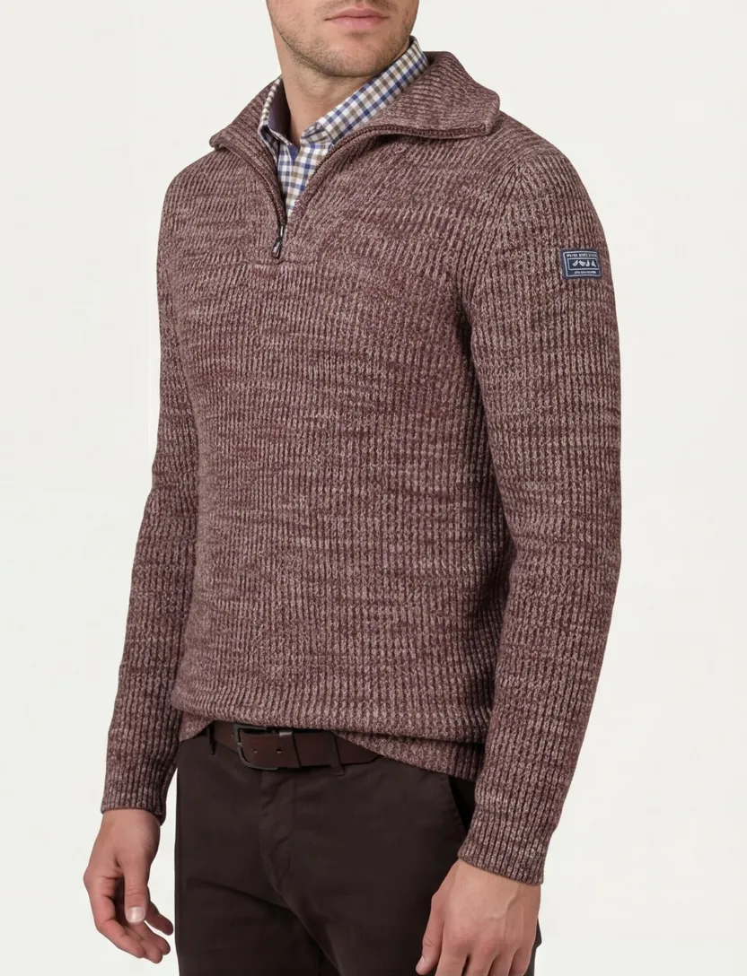 NZA Bordeaux Trui Gemeleerd Half zip gebreid