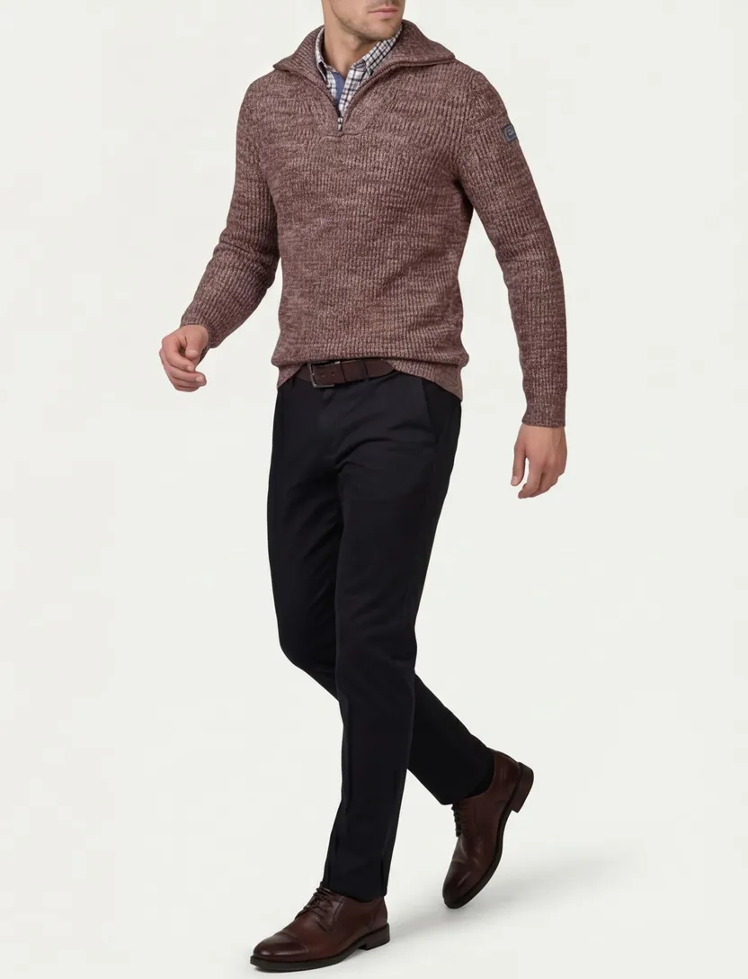 NZA Bordeaux Trui Gemeleerd Half zip gebreid