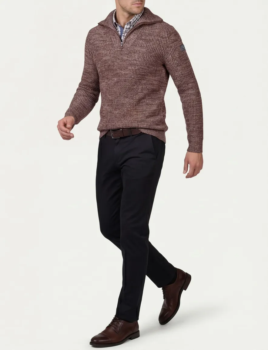 NZA Bordeaux Trui Gemeleerd Half zip