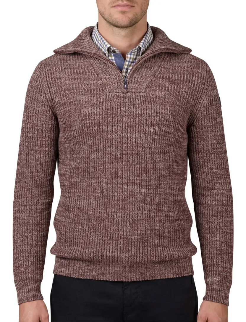 NZA Bordeaux Trui Gemeleerd Half zip gebreid