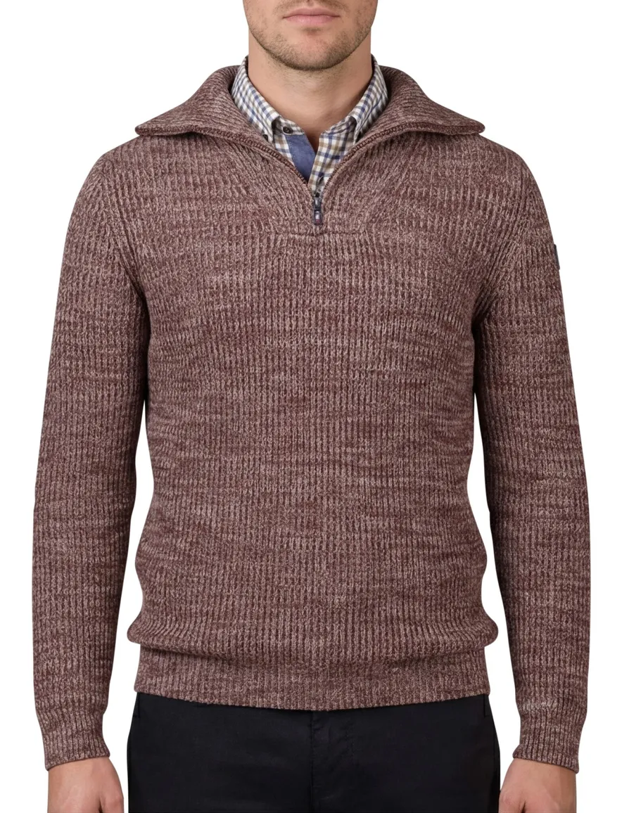 NZA Bordeaux Trui Gemeleerd Half zip katoen