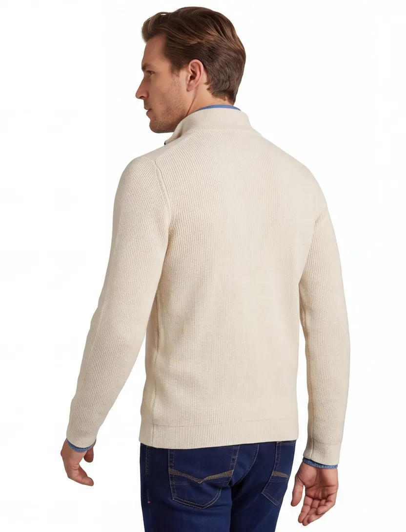 New Zealand trui beige half zip effen