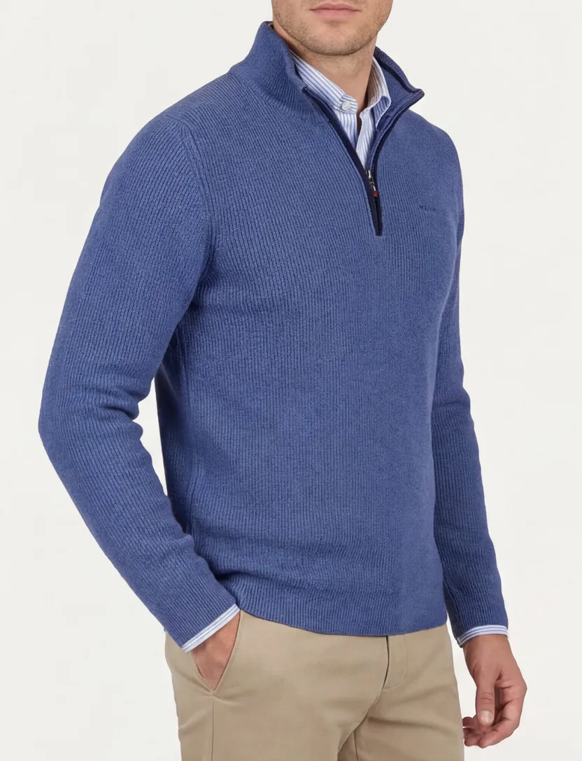 New Zealand trui blauw half zip polyester