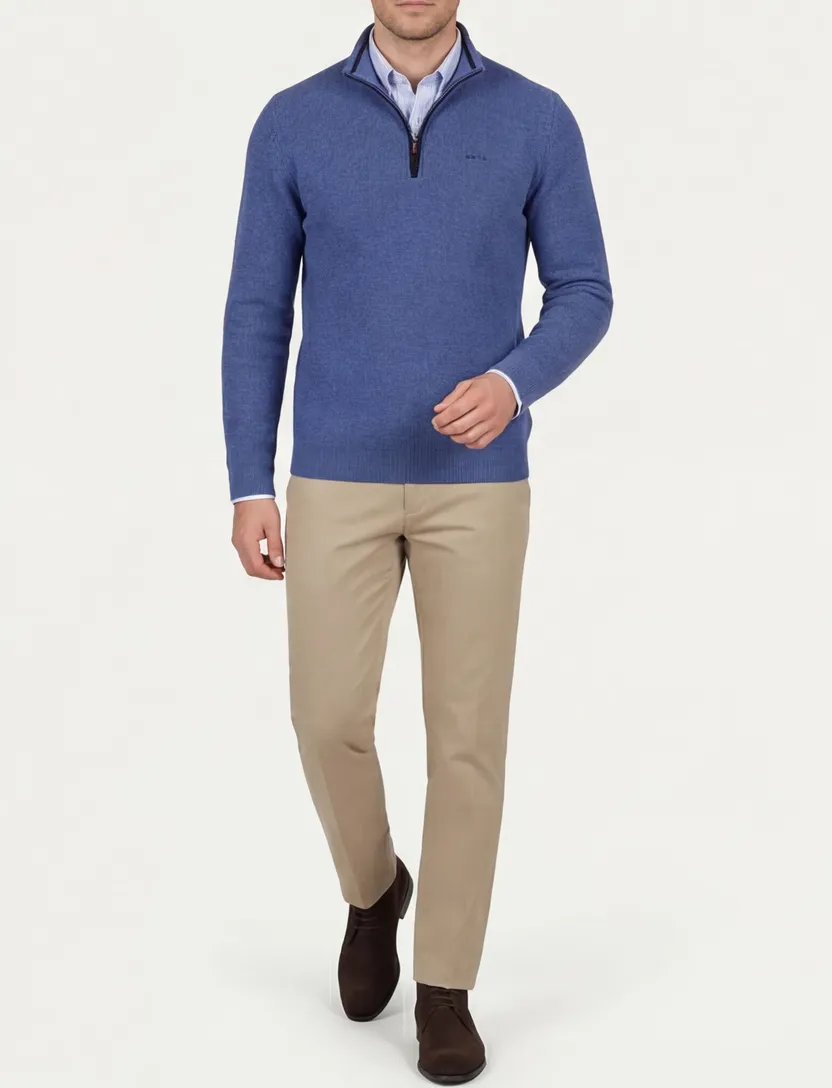 New Zealand trui blauw half zip polyester