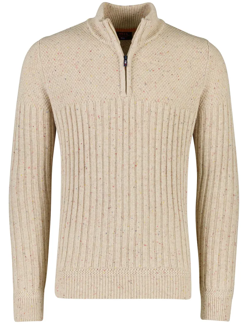 NZA half zip trui beige gebreid gemêleerd | Schulte Herenmode