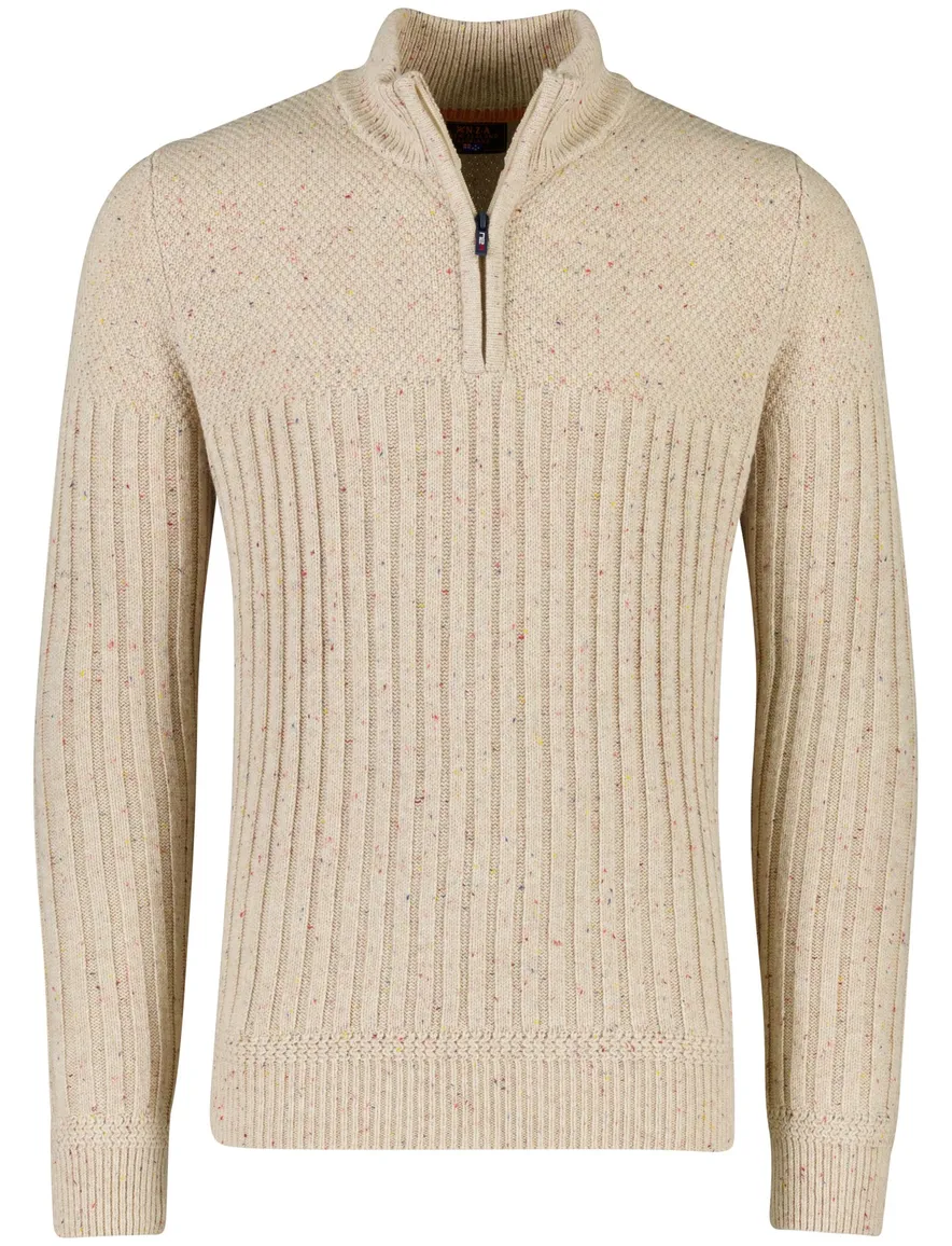 NZA half zip trui beige gebreid gemêleerd