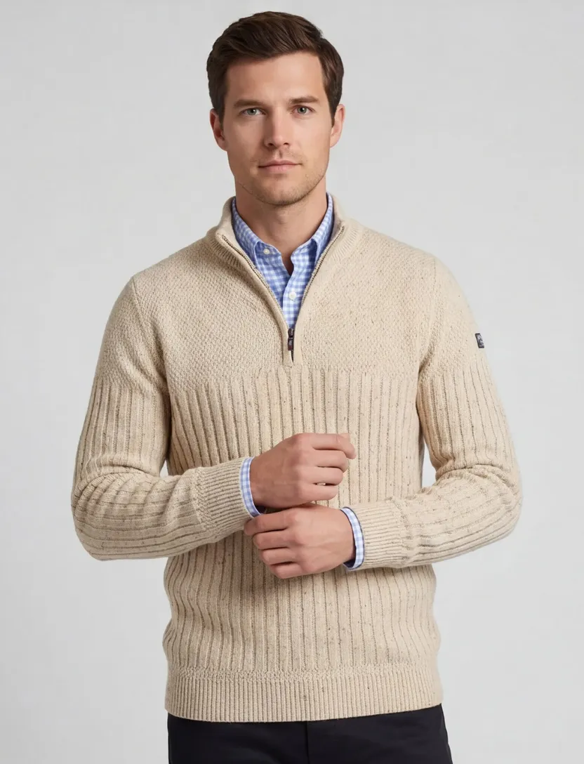 NZA half zip trui beige gebreid acryl
