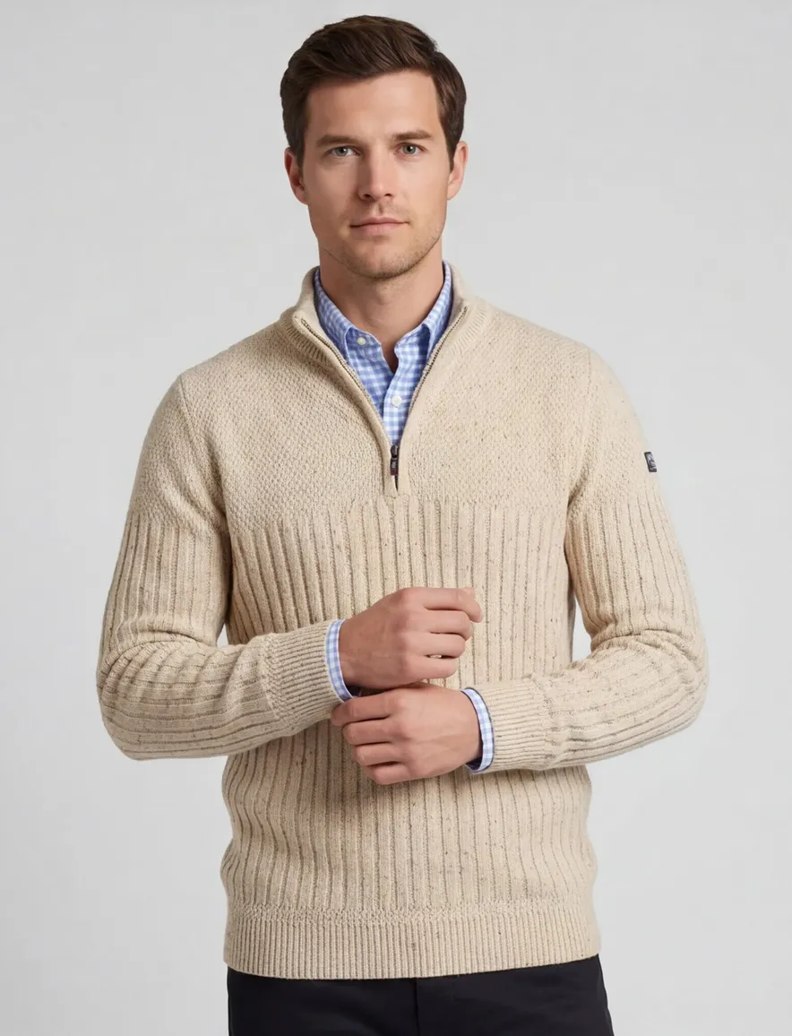 NZA half zip trui beige gebreid gemêleerd