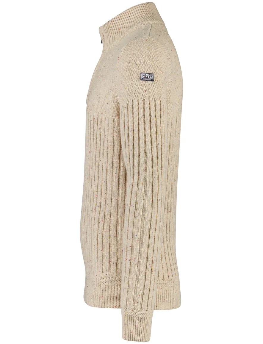 NZA half zip trui beige gebreid gemêleerd