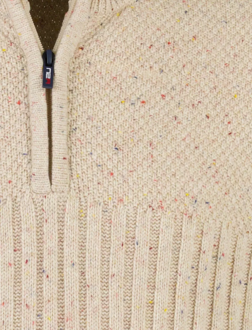 NZA half zip trui beige gebreid gemêleerd
