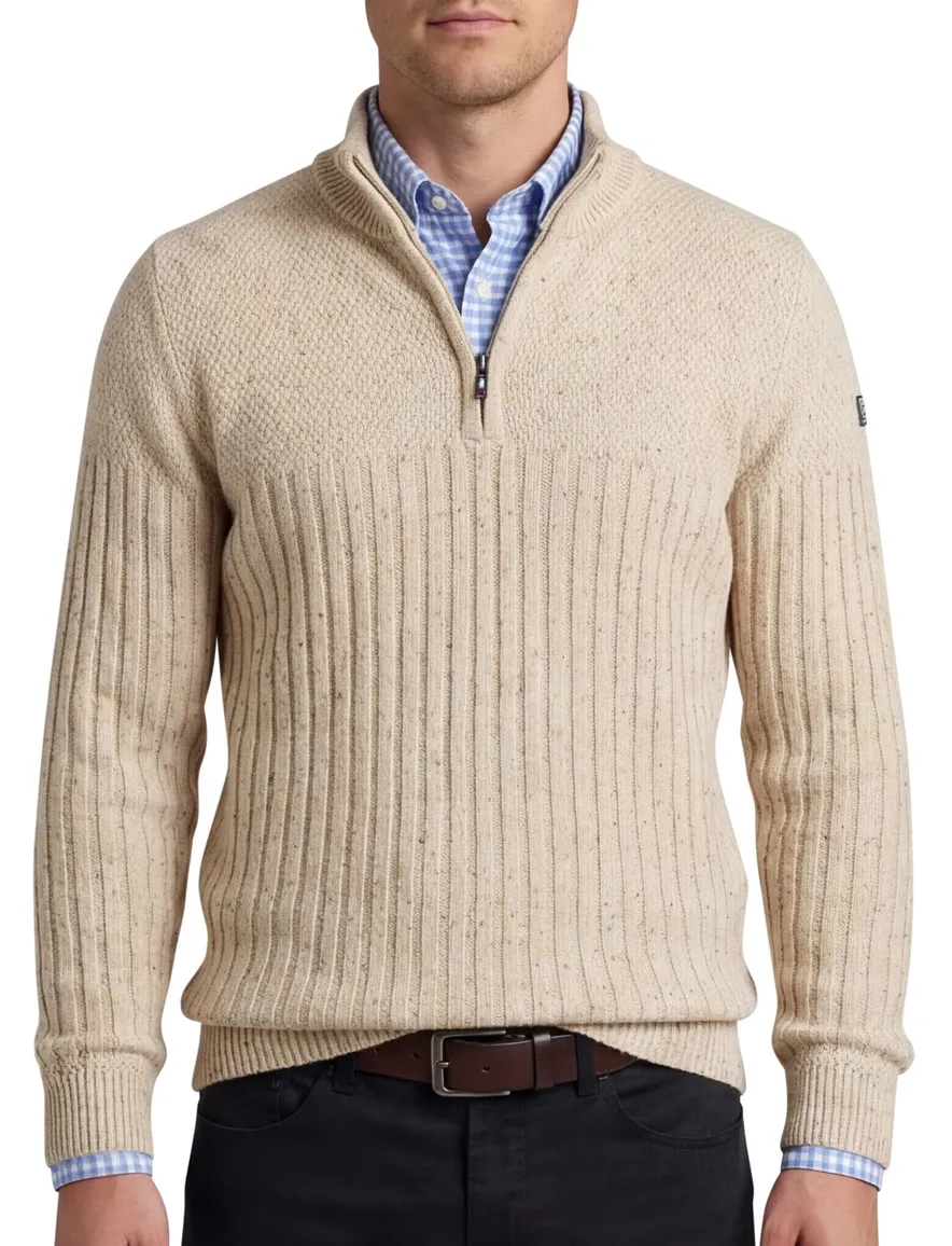 NZA half zip trui beige gebreid gemêleerd