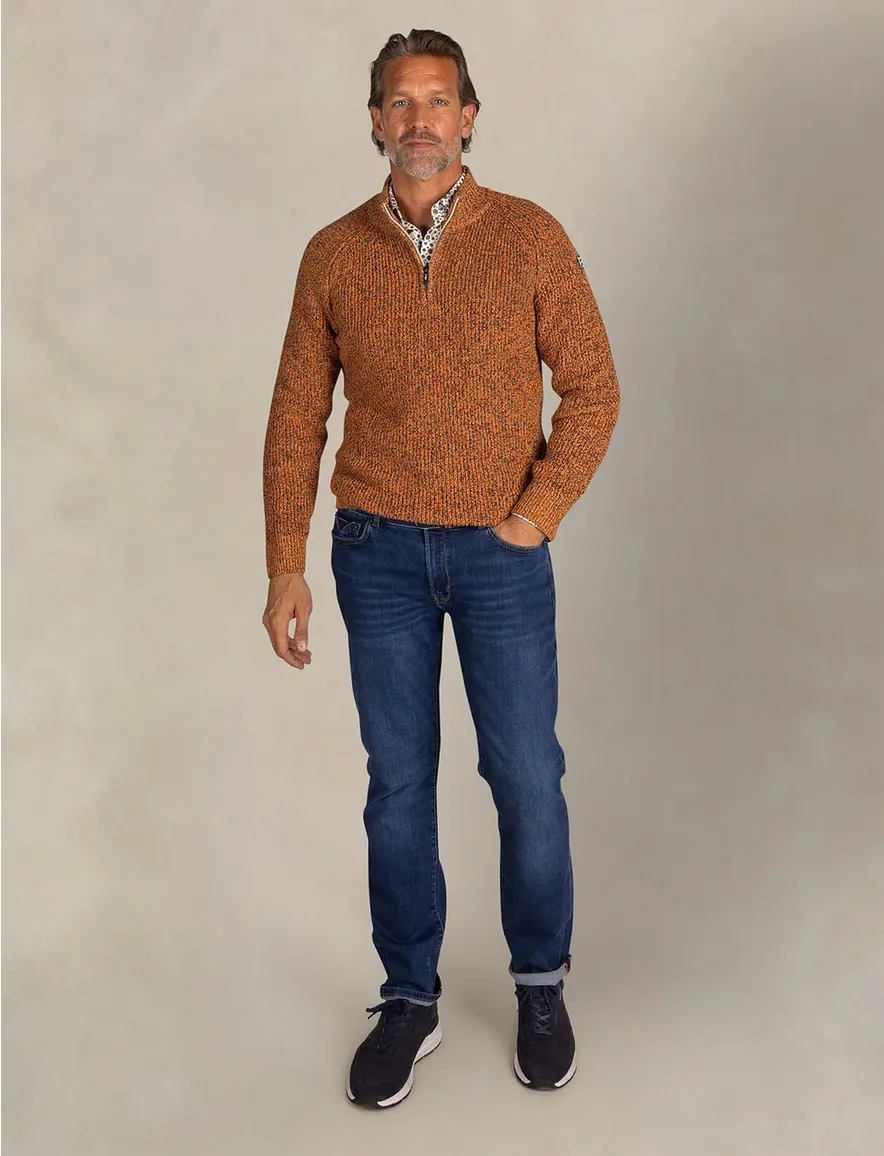 NZA trui half zip Deacon oranje gemeleerd