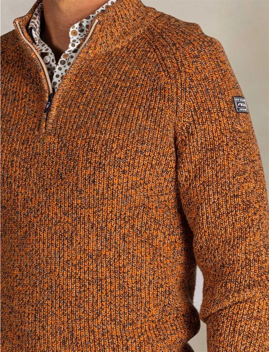 NZA trui half zip Deacon oranje gemeleerd