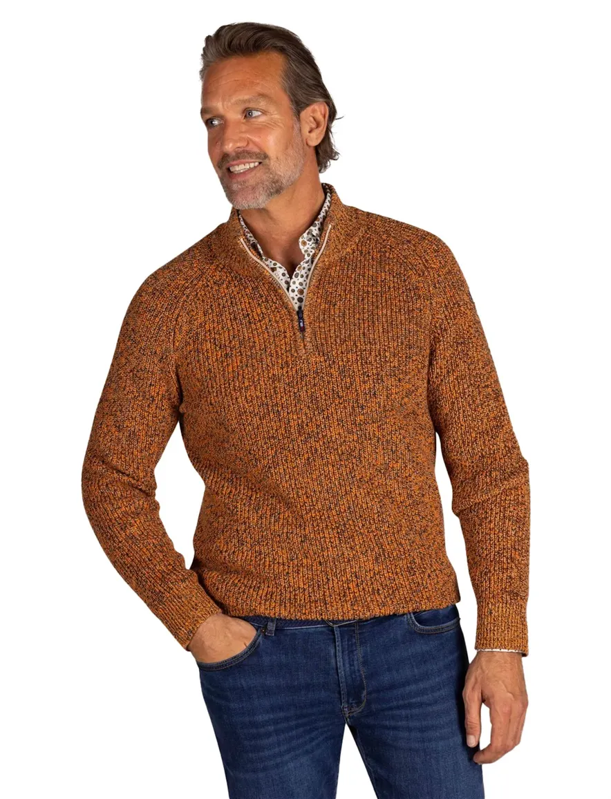 NZA trui half zip Deacon oranje gemeleerd