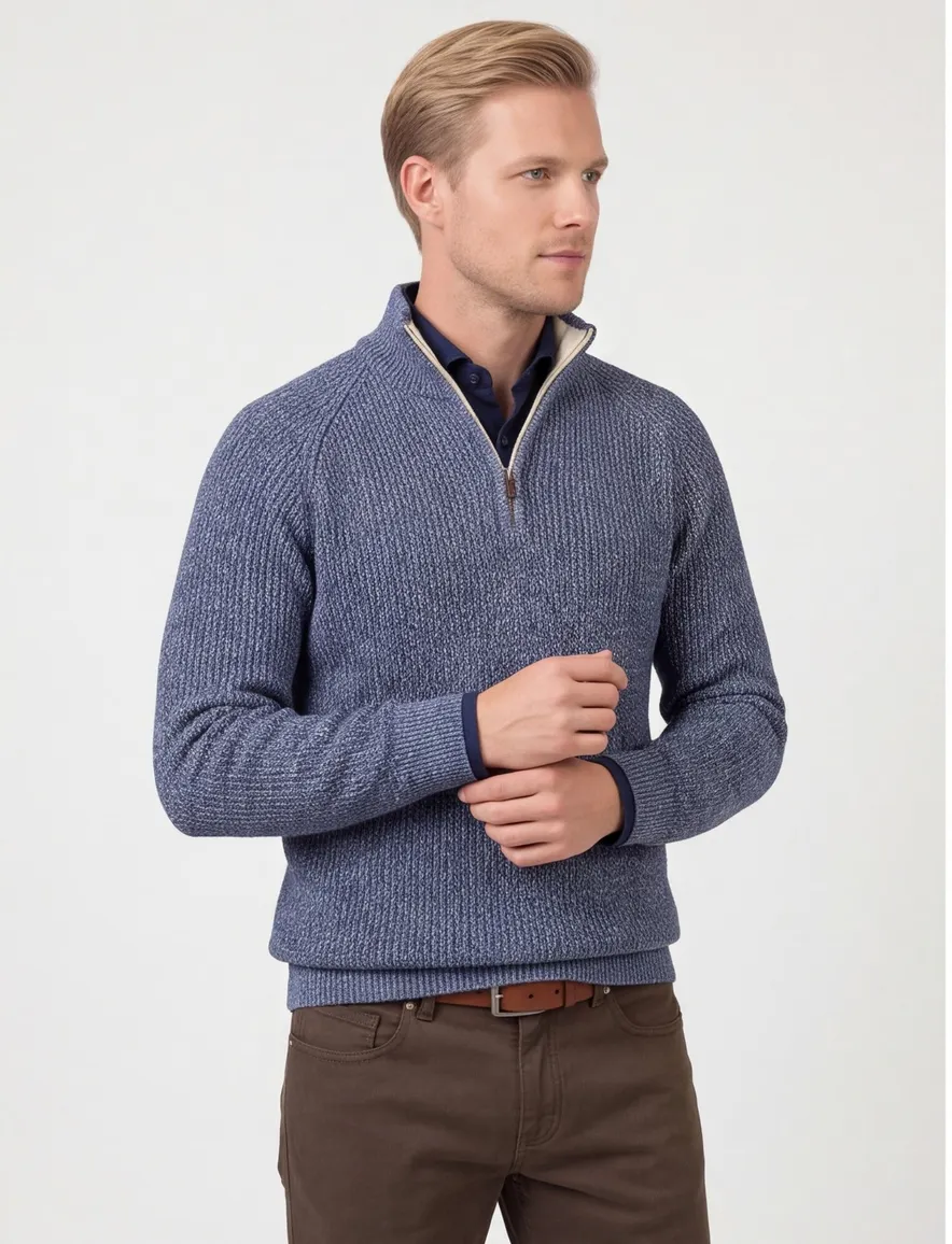 NZA trui half zip blauw Deacon gemeleerd