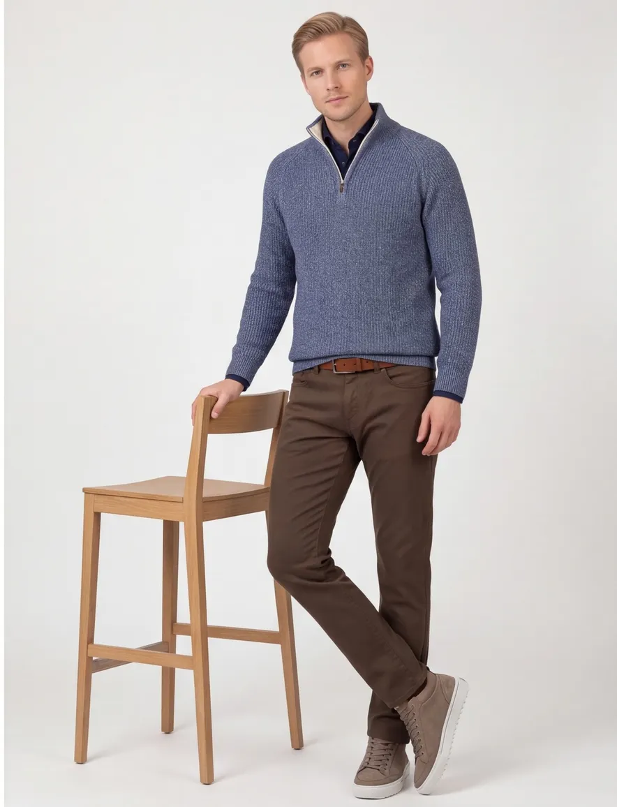 NZA trui half zip blauw Deacon gemeleerd