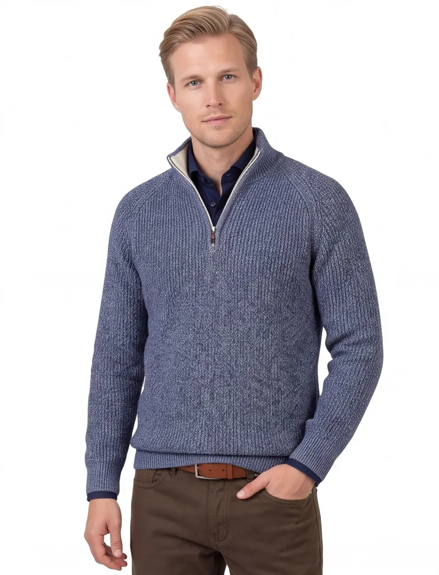 NZA trui half zip blauw Deacon gemeleerd