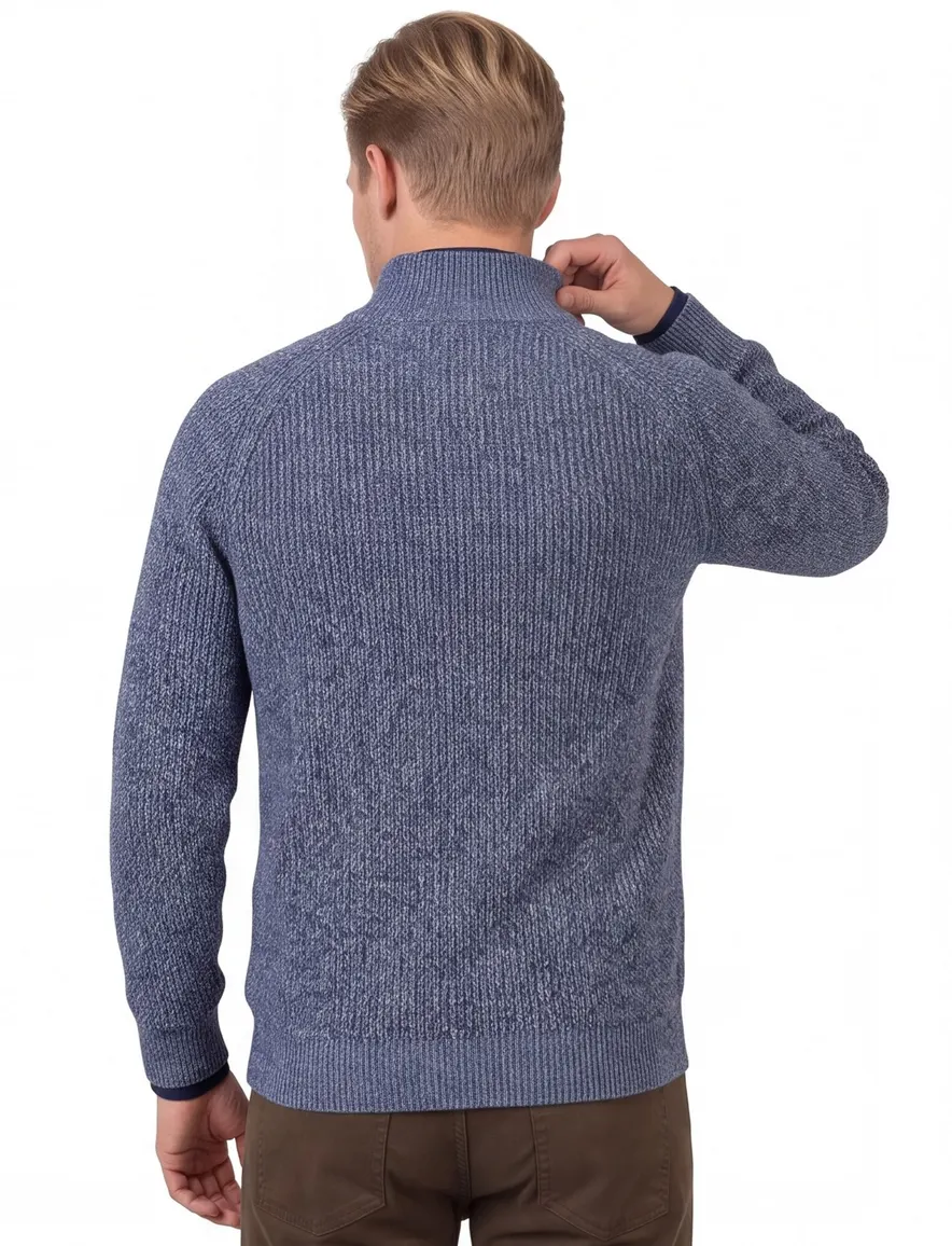 NZA trui half zip blauw Deacon gemeleerd