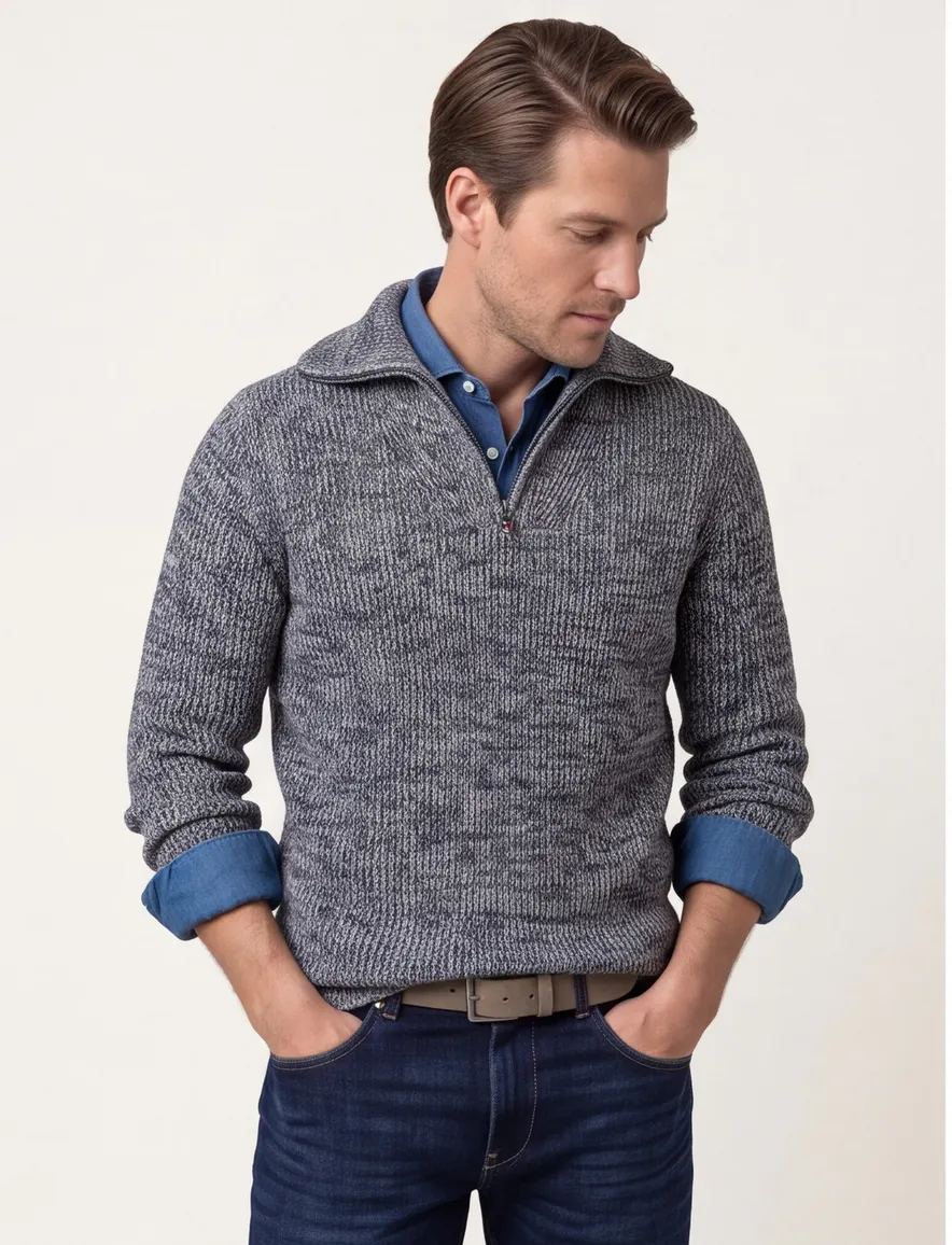 NZA trui half zip navy Drake gemeleerd