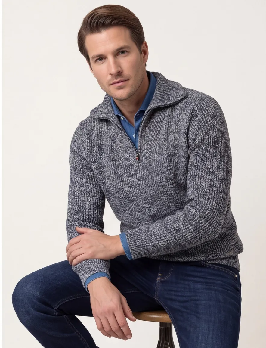 NZA trui half zip navy Drake gemeleerd