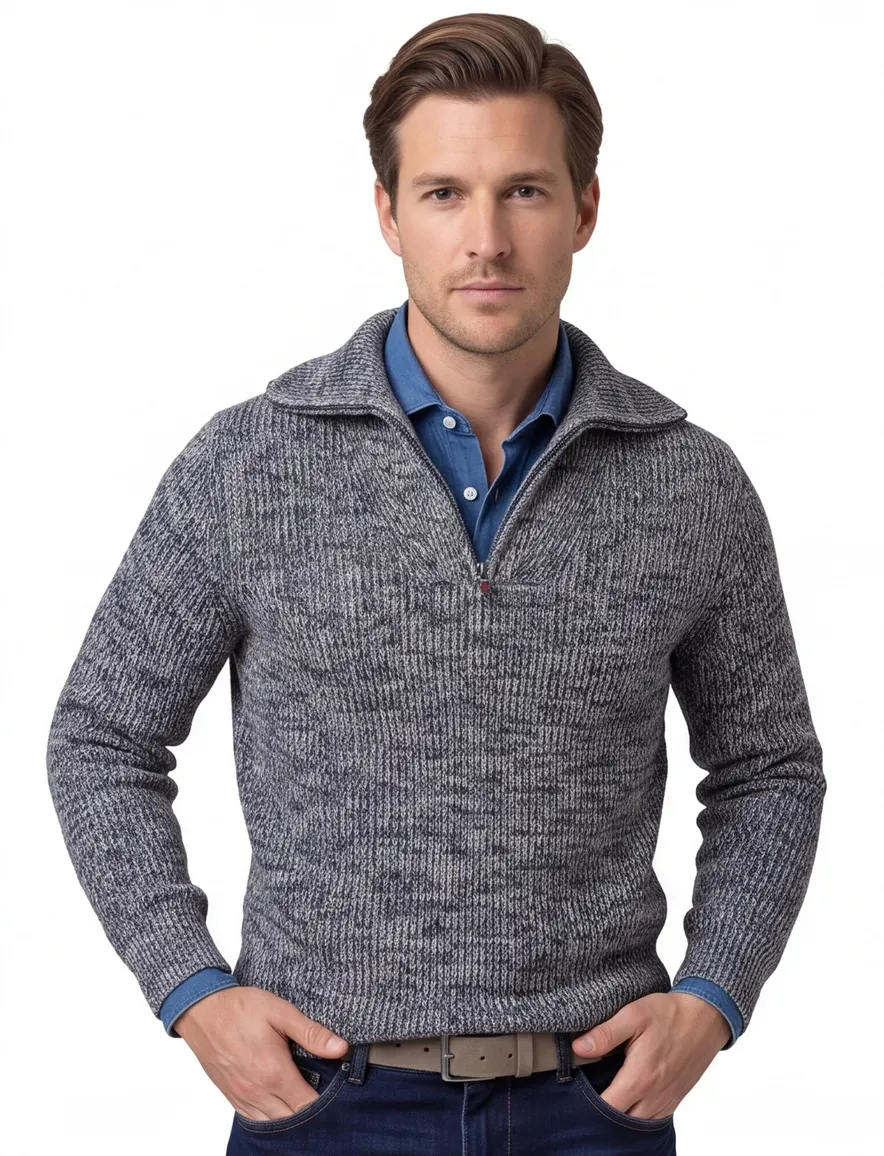NZA trui half zip navy Drake gemeleerd