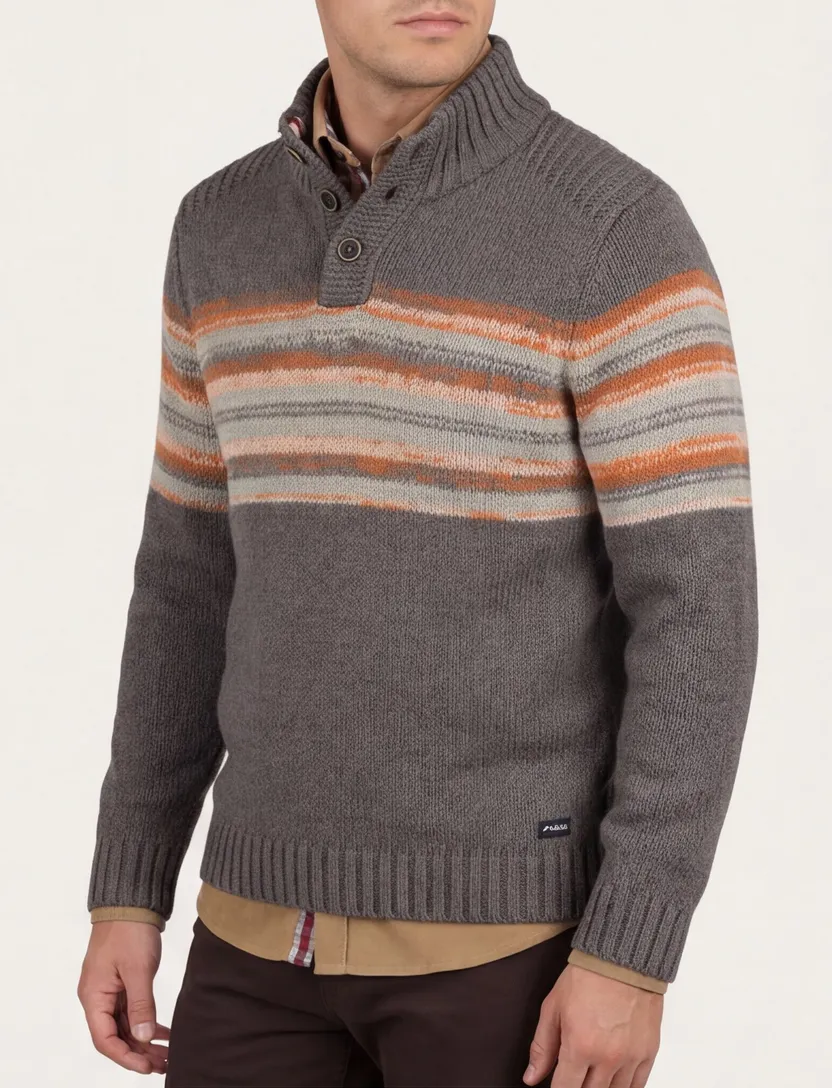 antraciet New Zealand button collar trui
