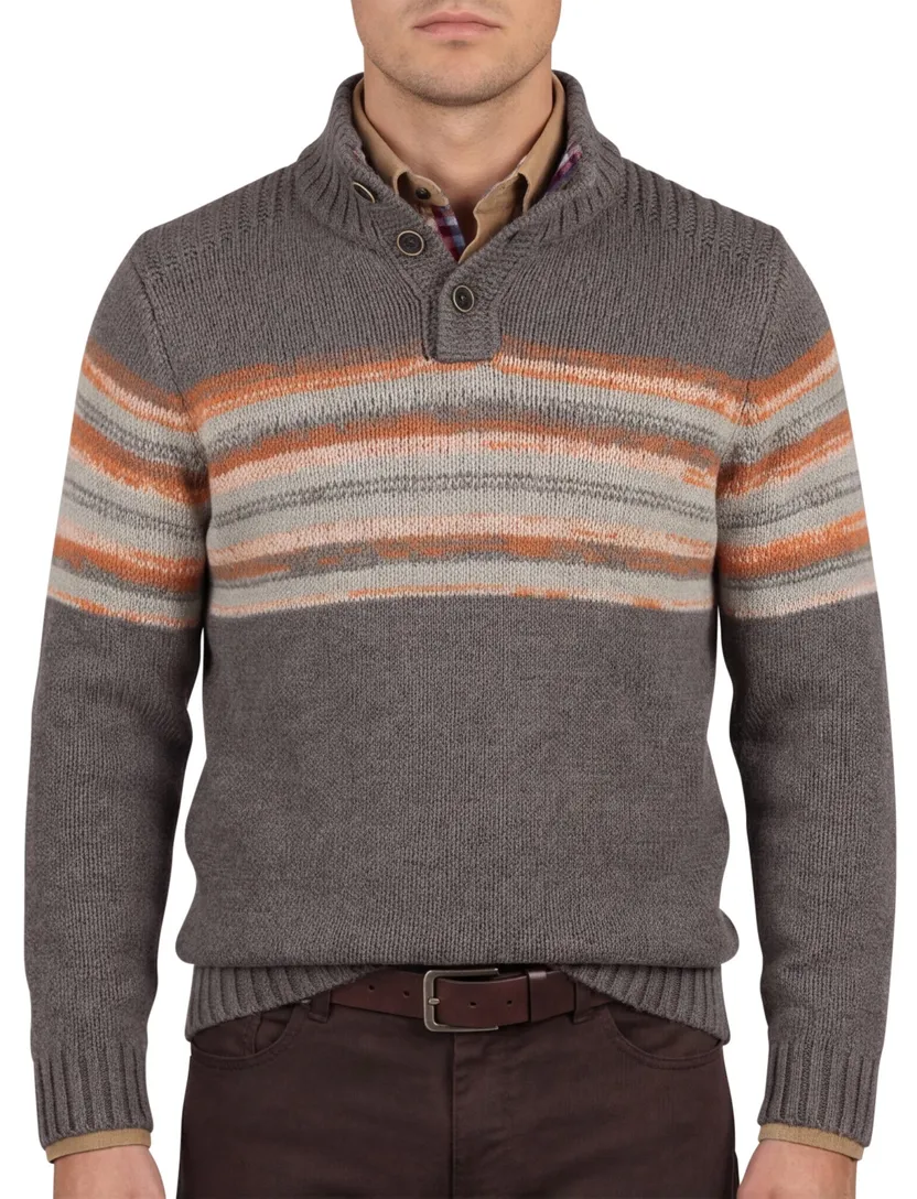antraciet New Zealand button collar trui