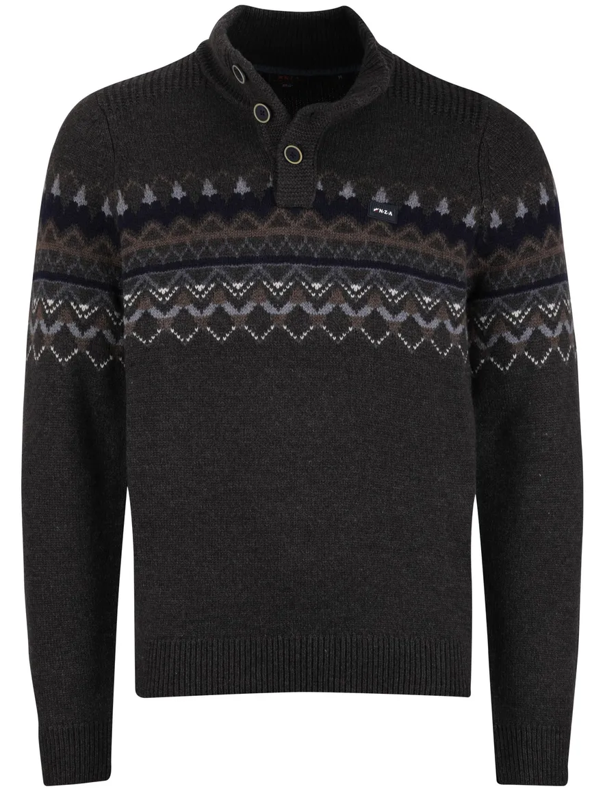 NZA trui half zip melange wol antraciet