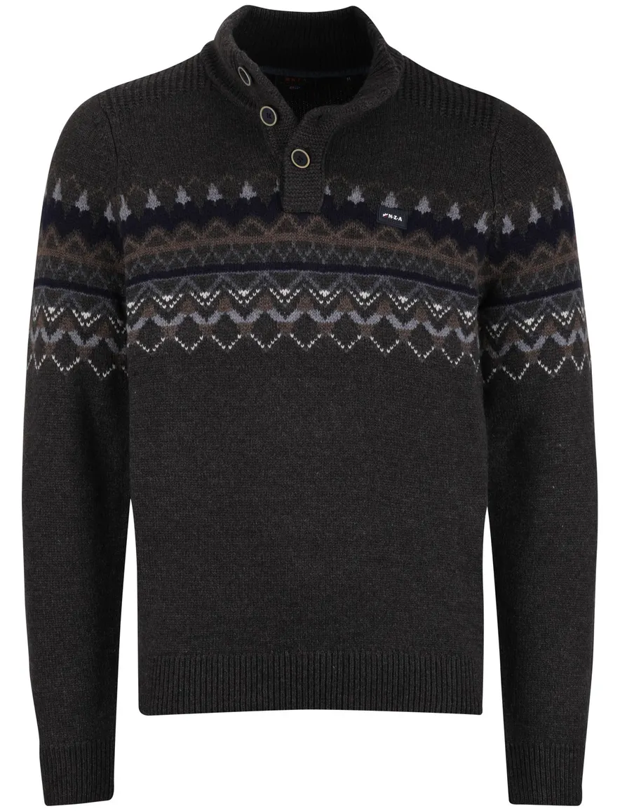 NZA trui half zip melange wol grijs