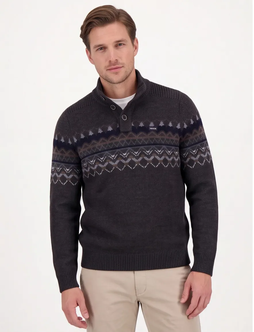 NZA trui half zip melange wol grijs