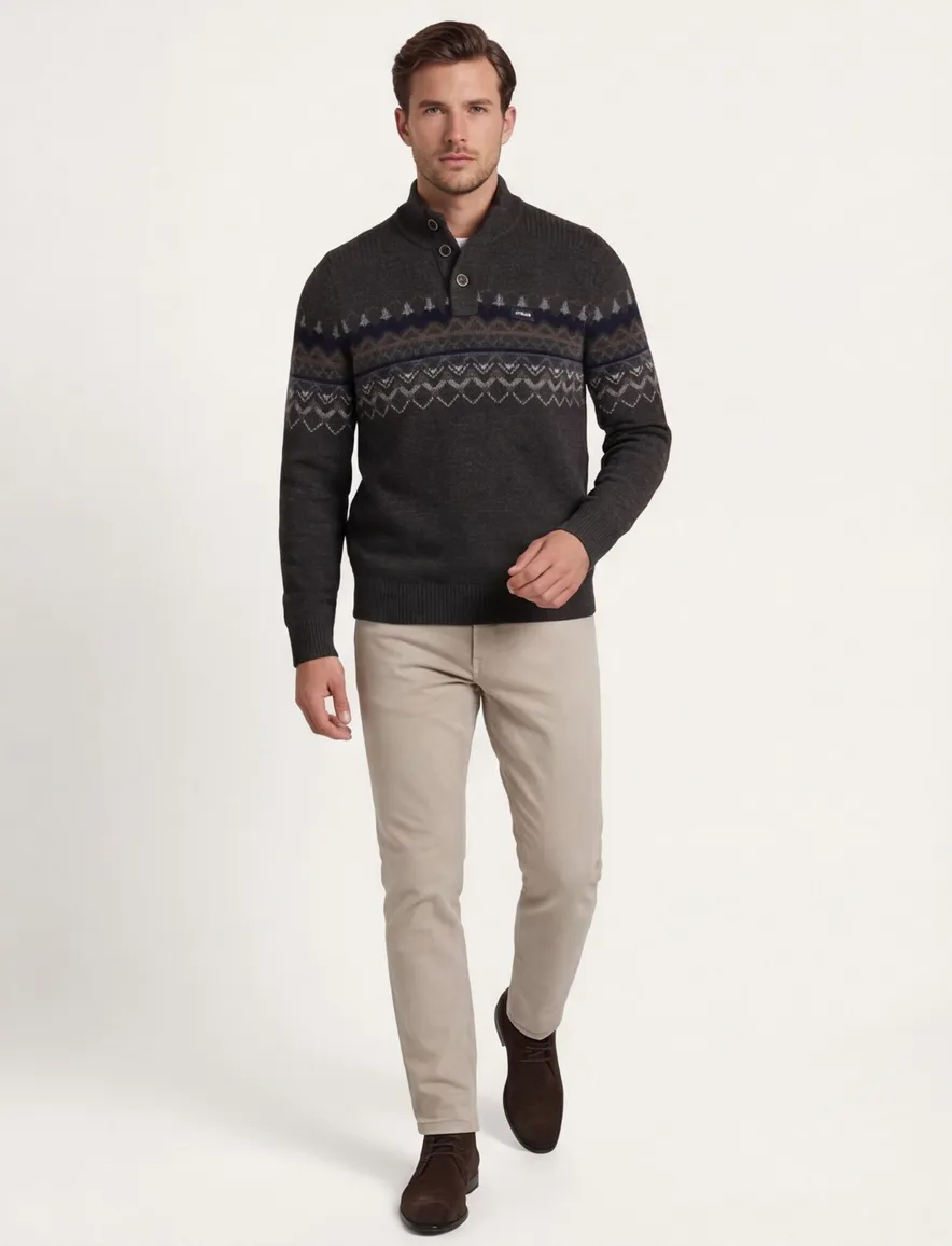 NZA trui half zip melange wol antraciet