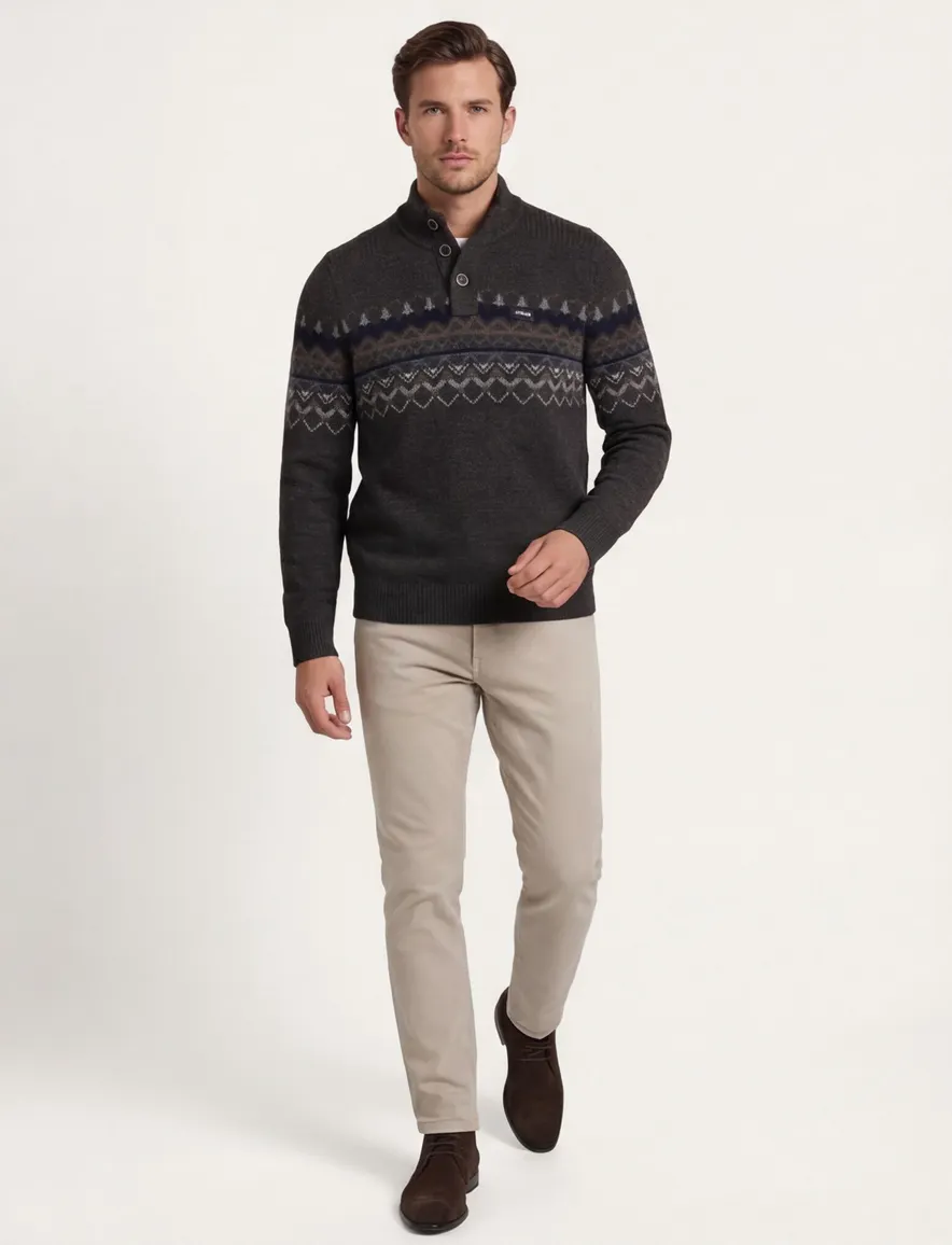 NZA trui half zip melange wol grijs