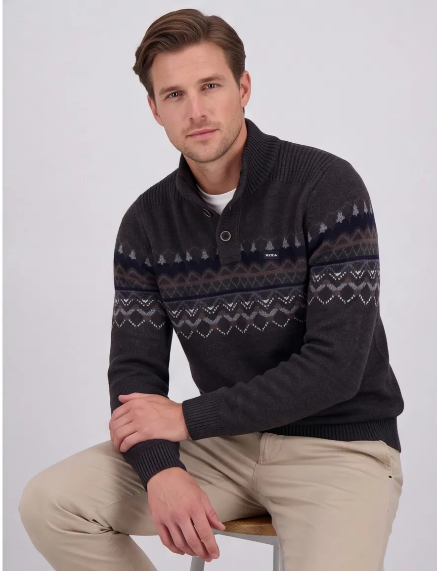 NZA trui half zip melange wol grijs