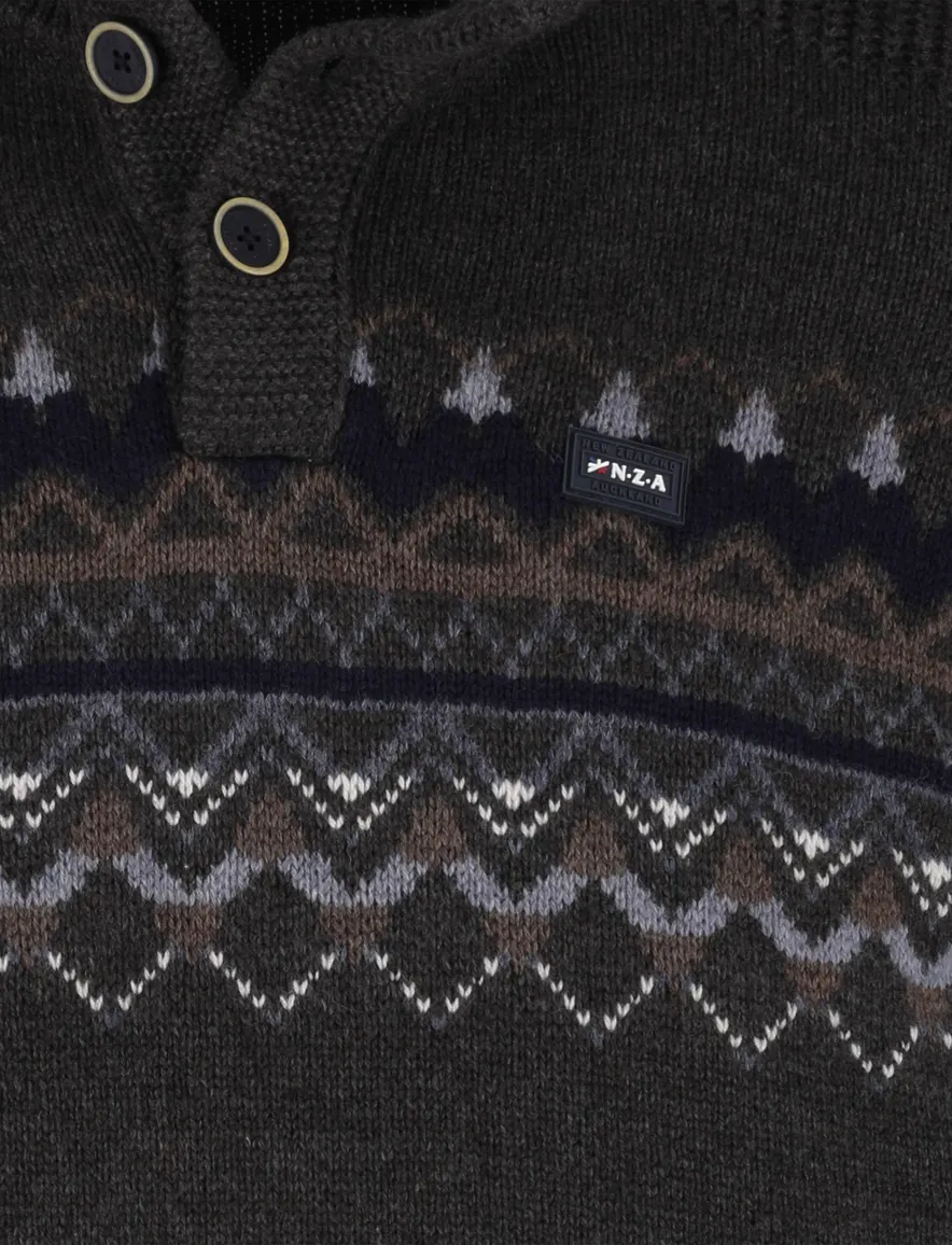 NZA trui half zip melange wol grijs