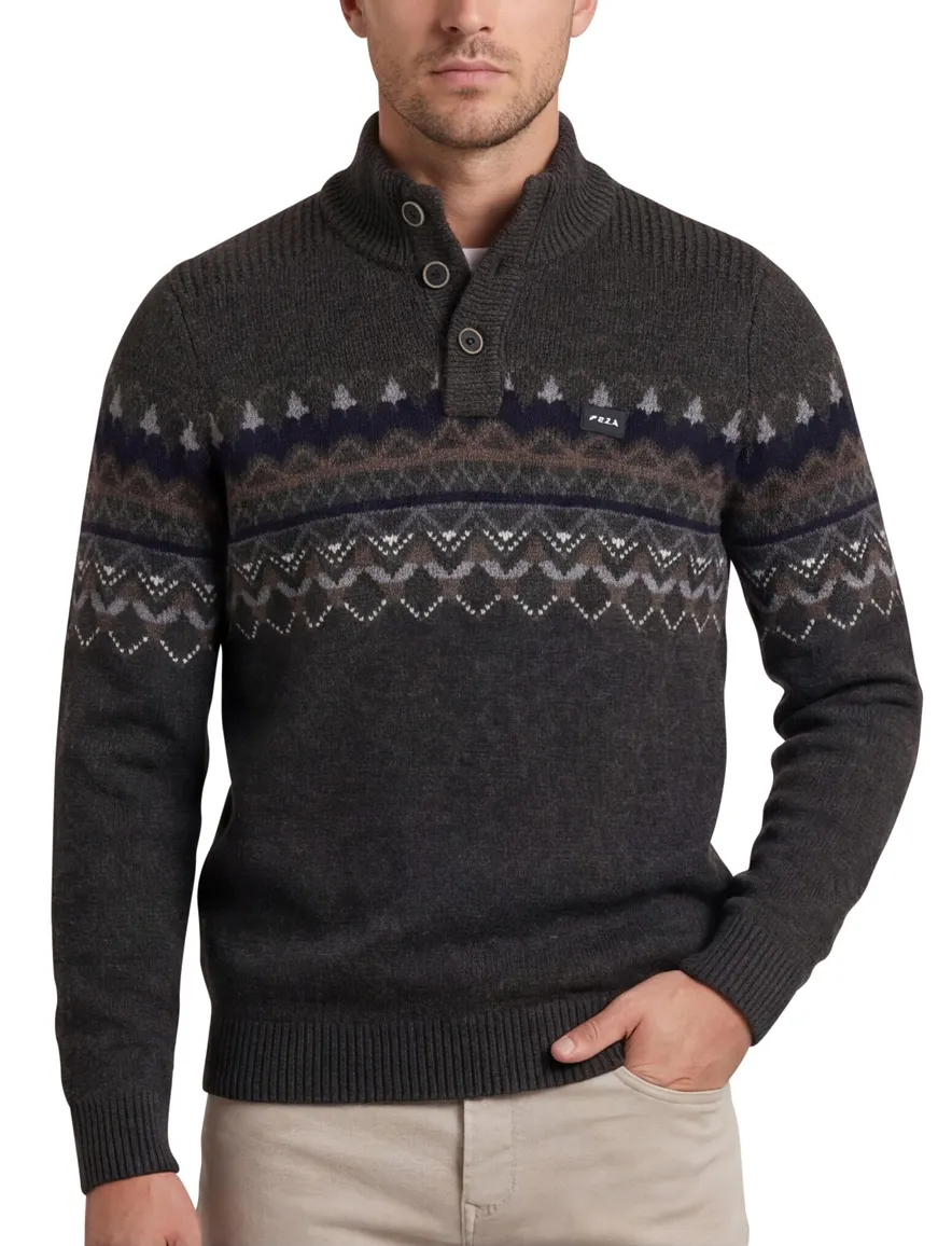 NZA trui half zip melange wol grijs