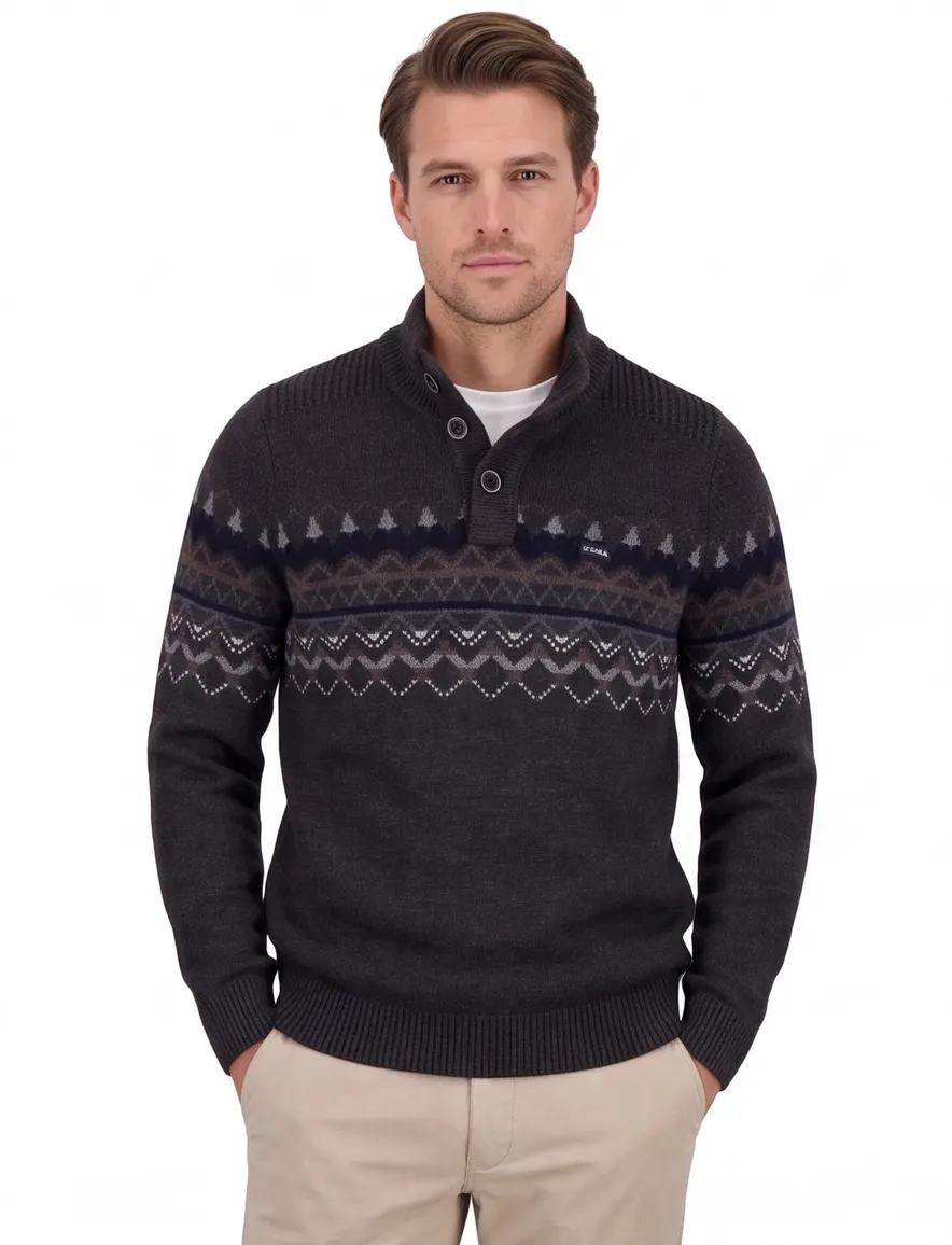 NZA trui half zip melange wol grijs