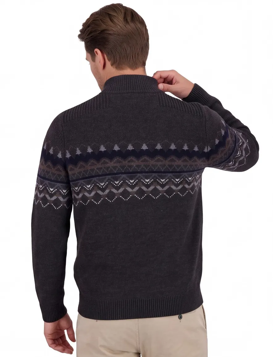 NZA trui half zip melange wol grijs