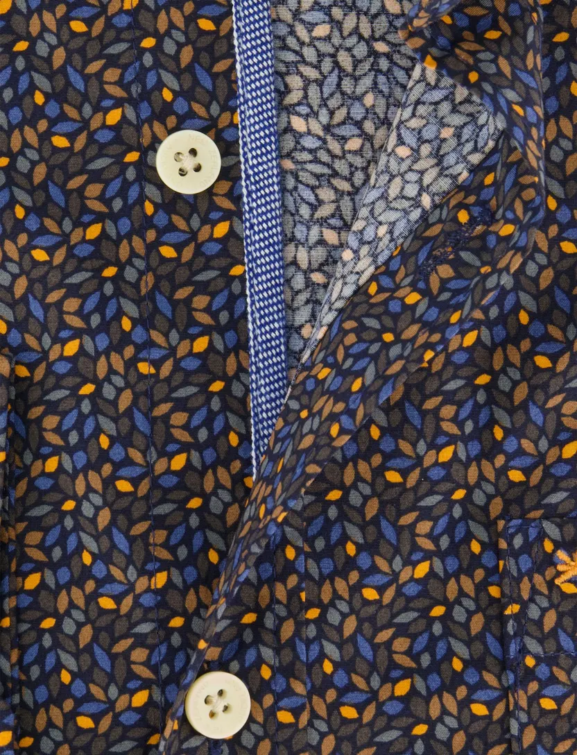 NZA overhemd bruin geprint semi-wide collar met borstzak