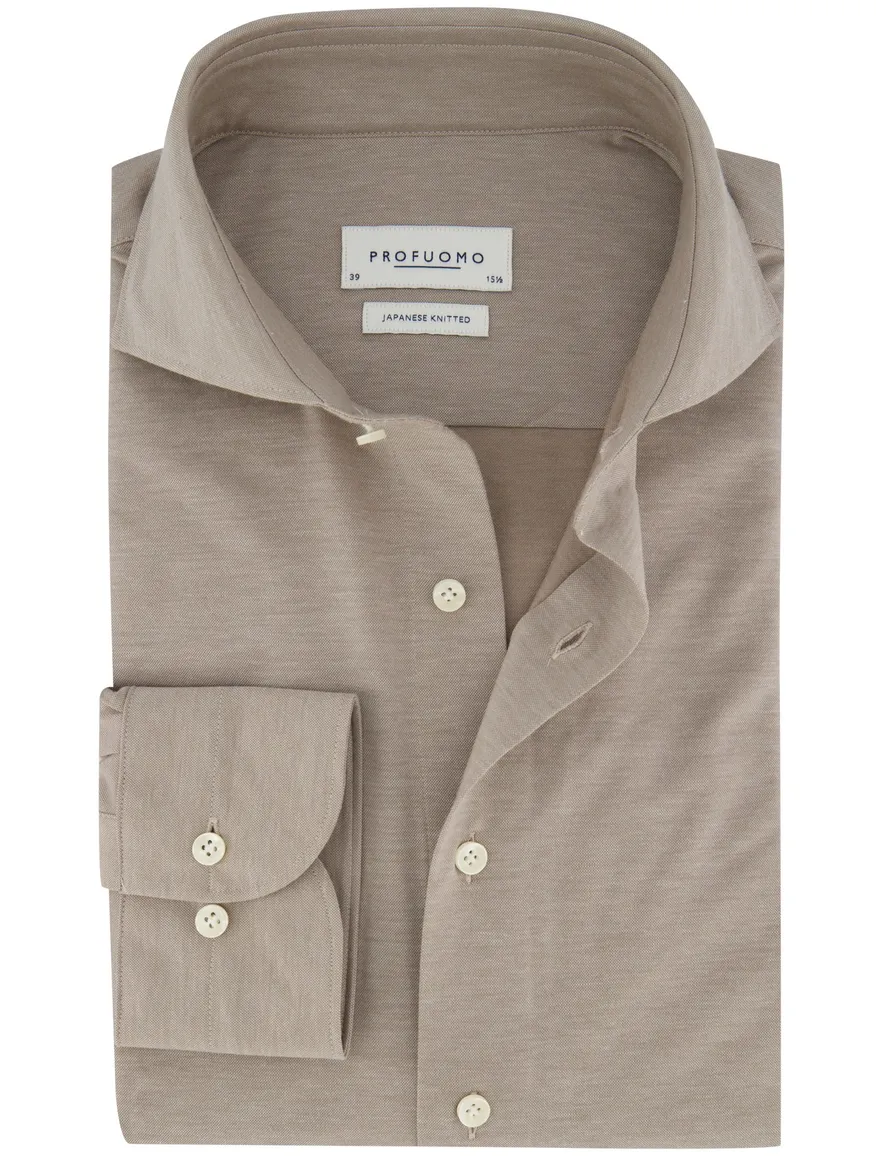 Overhemd Profuomo Japanese Knitted beige slim fit