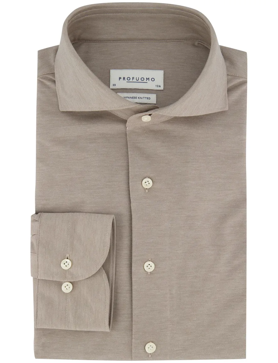 Overhemd Profuomo Japanese Knitted beige slim fit