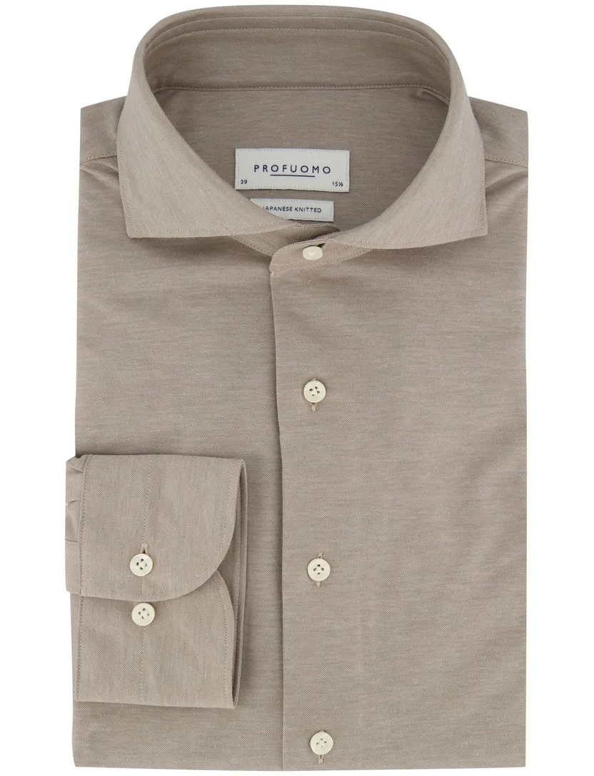 Profuomo Japanese Knitted overhemd beige slim
